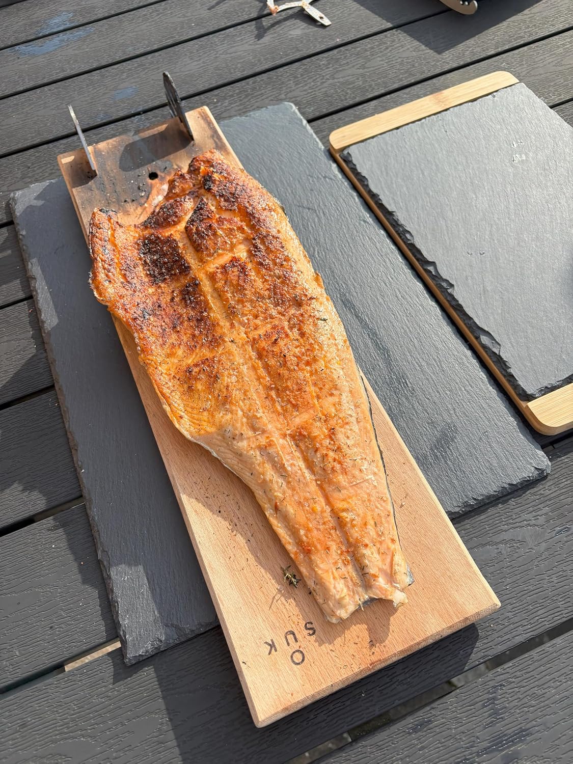 Flammlachsbrett mit Halterung, Buche