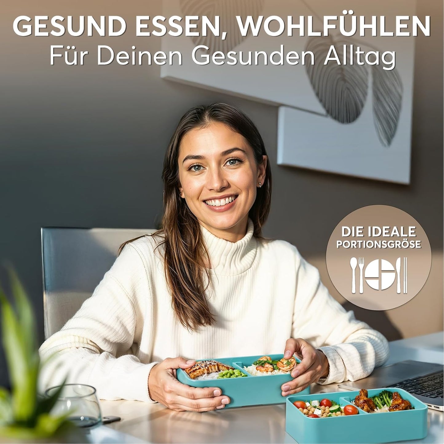 All-in-1 Bento Lunchbox mit Besteck und Saucenbehältern, Frisches Türkis M - 1200 ml