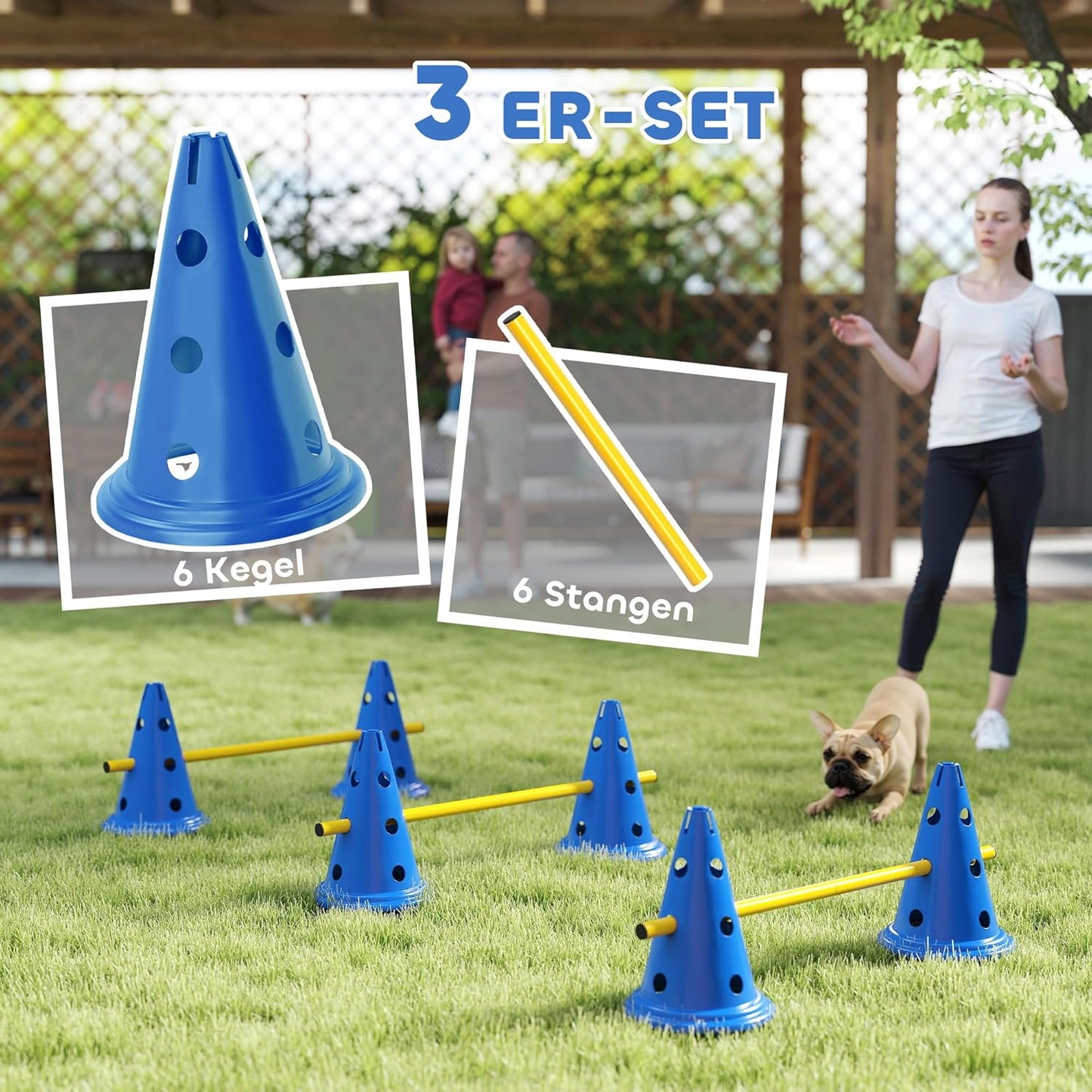 3-teiliges Agility-Trainingsset für Hunde, 3-teilig Blau