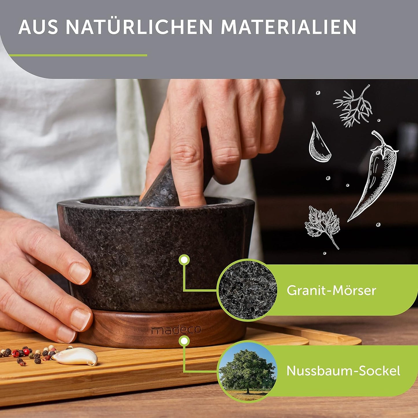 Mörser mit Stössel, Nussbaum