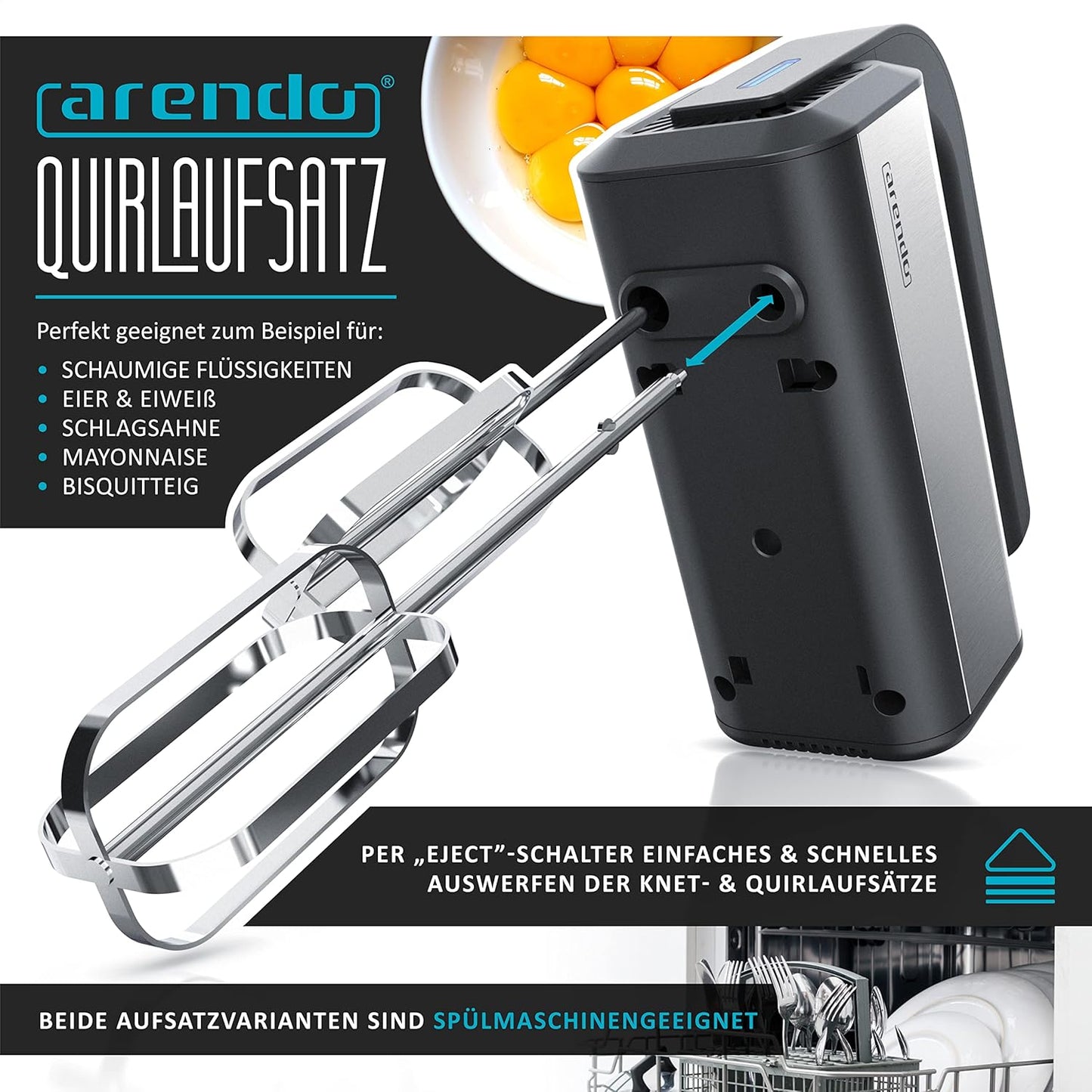 Handmixer Mixero mit 5 Geschwindigkeiten und Turbo, A: Schwarz / Edelstahl