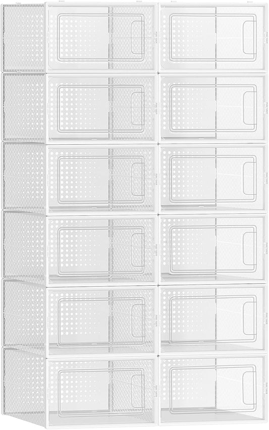 12er-Set Schuh-Organizer, 12er Set für Schuhe bis Größe 44 Transparent + Weiß 12