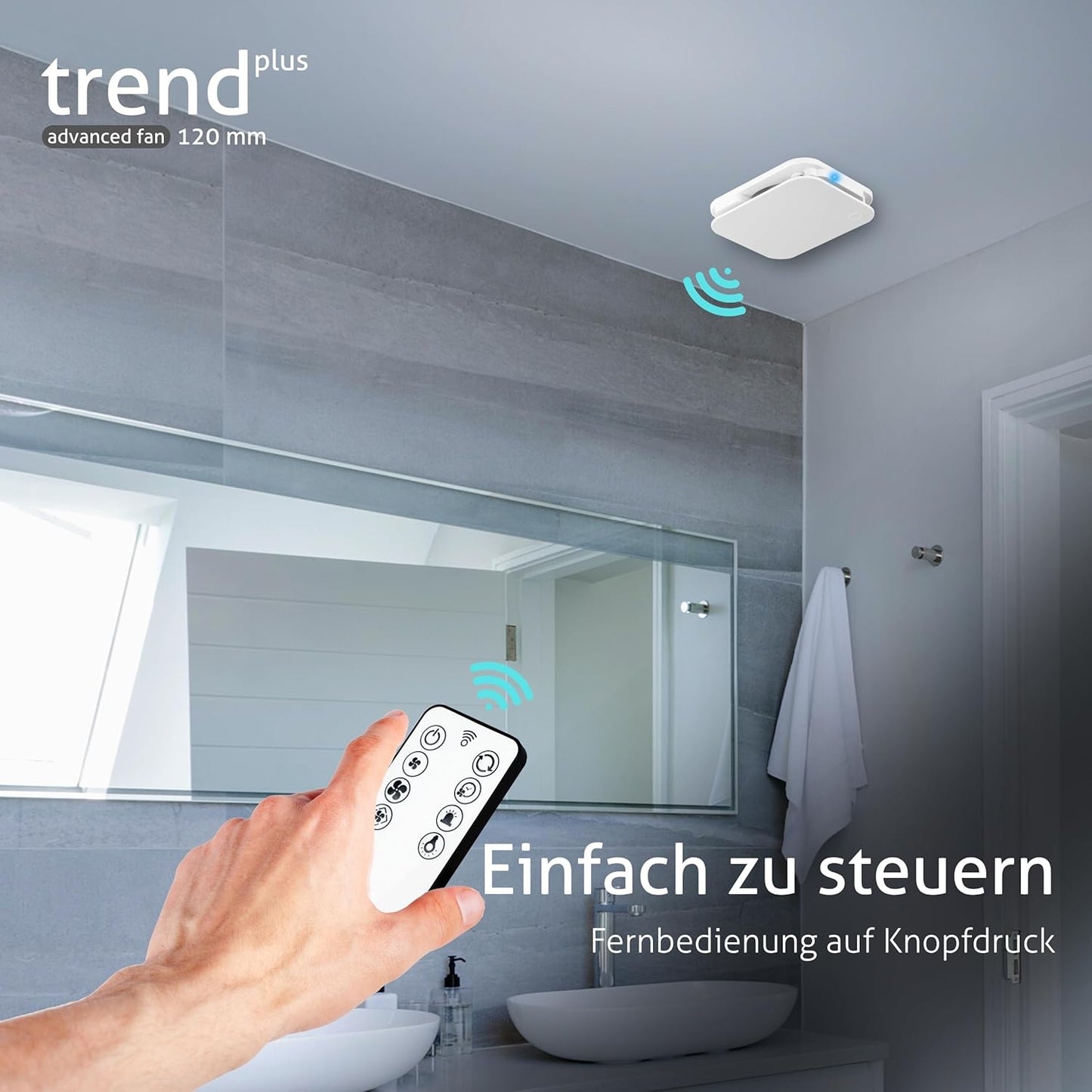 Badlüfter Trend Plus mit Fernbedienung, Mattweiss 120mm