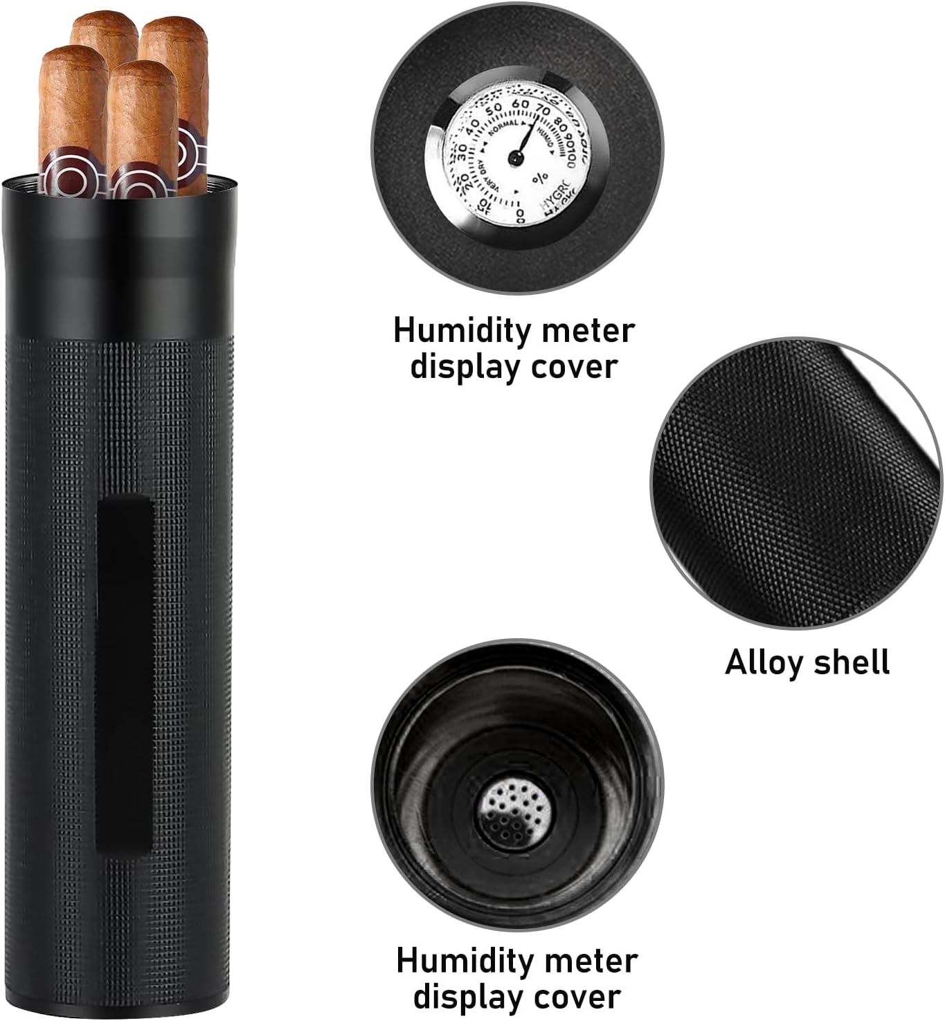 Zigarren Humidor Etui mit Hygrometer, Black