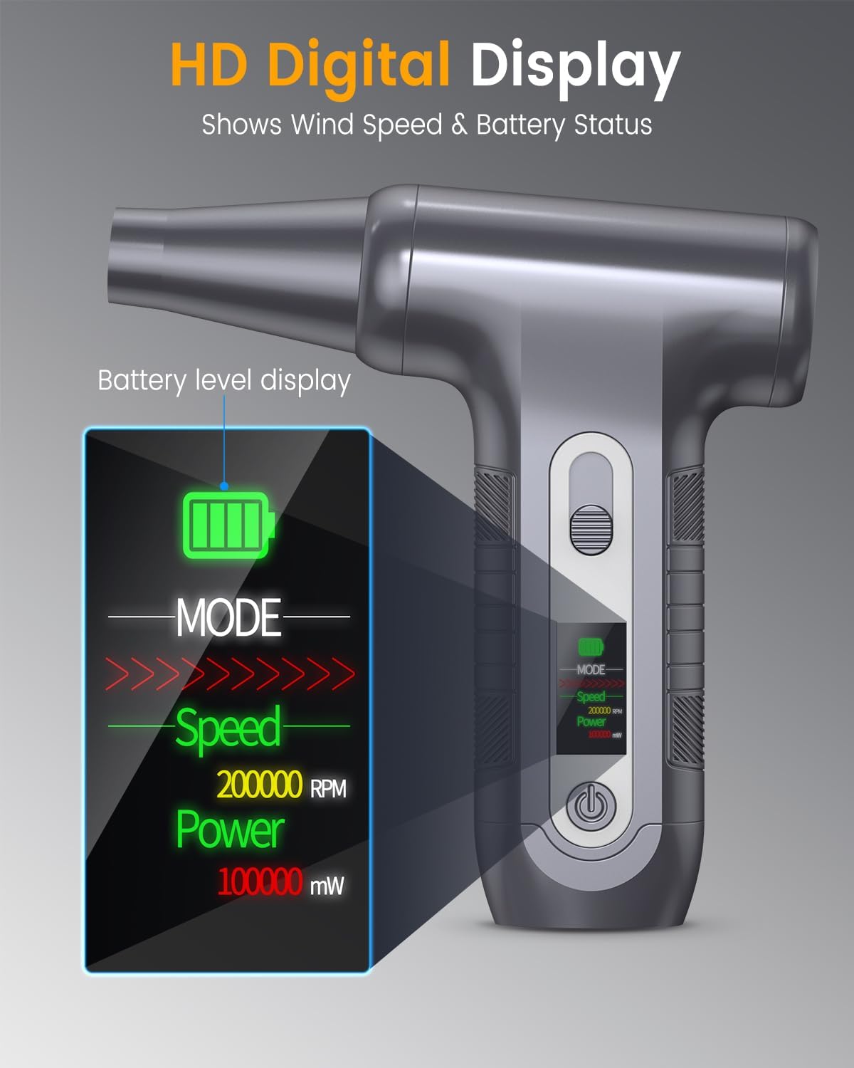 Elektrisches Staubgebläse W06, 200000 RPM mit HD-Display, Silber