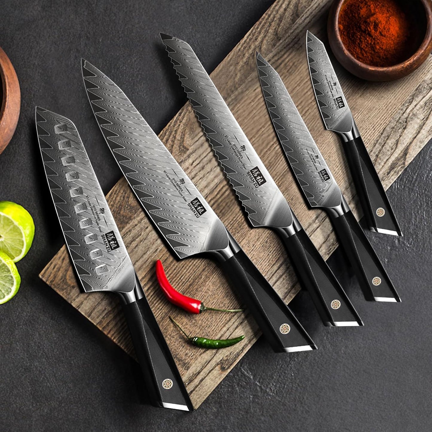 Messerblock, 7-teiliges Damastmesser Set