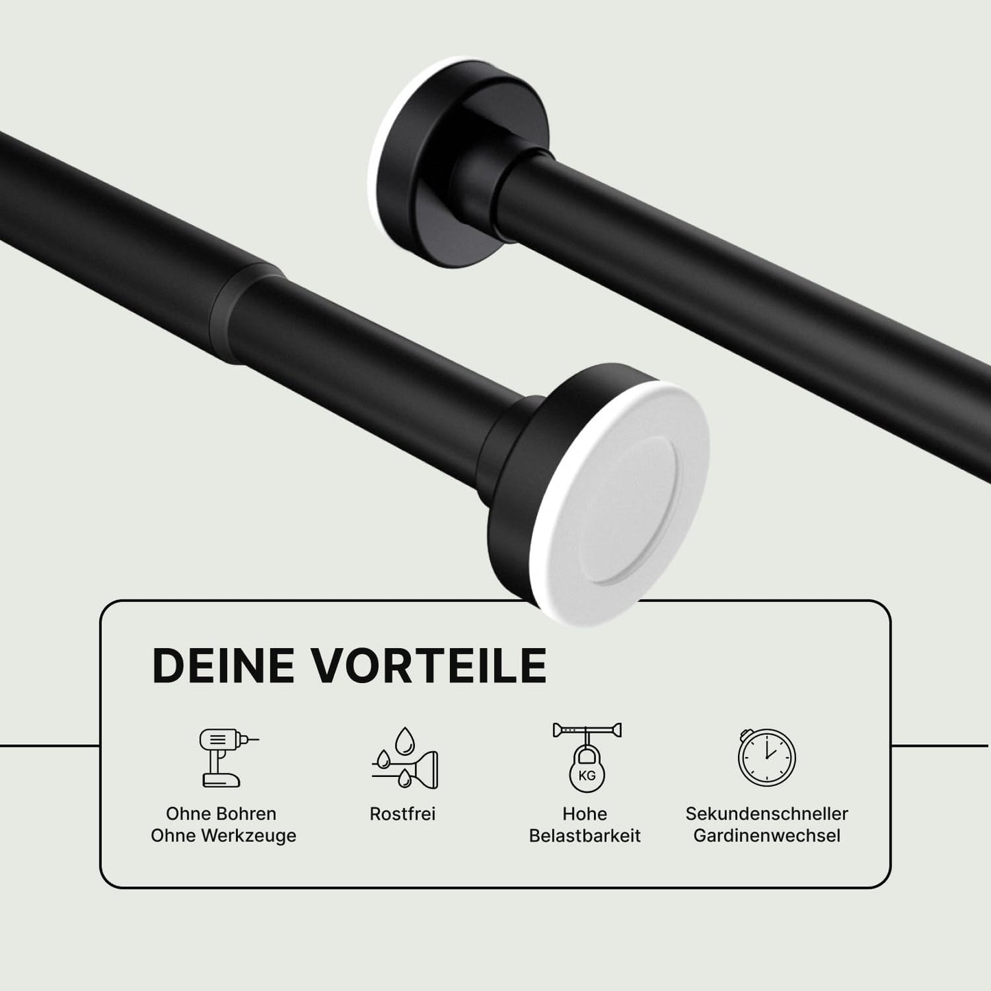 Teleskop-Klemmstange für Dusche, 50-80cm [1Stück] Schwarz