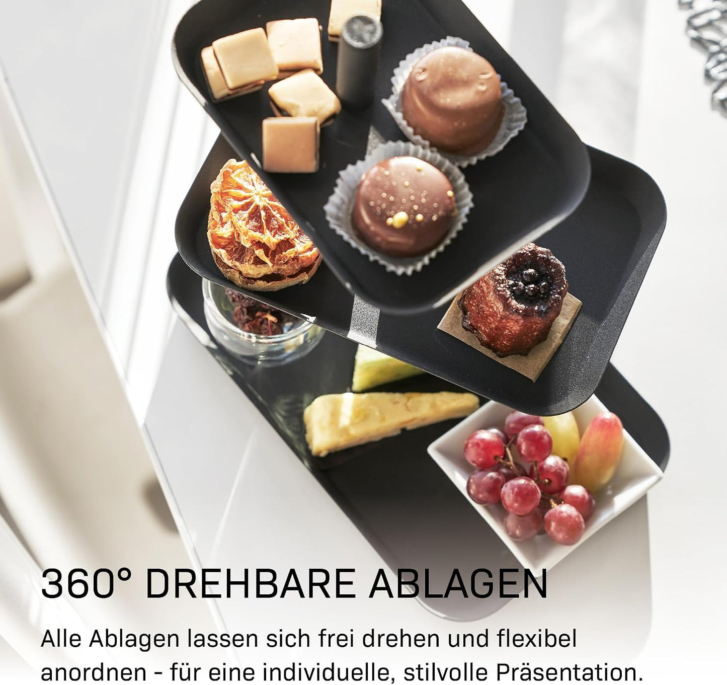 3-stöckige Etagere mit drehbaren Ablagen, Schwarz