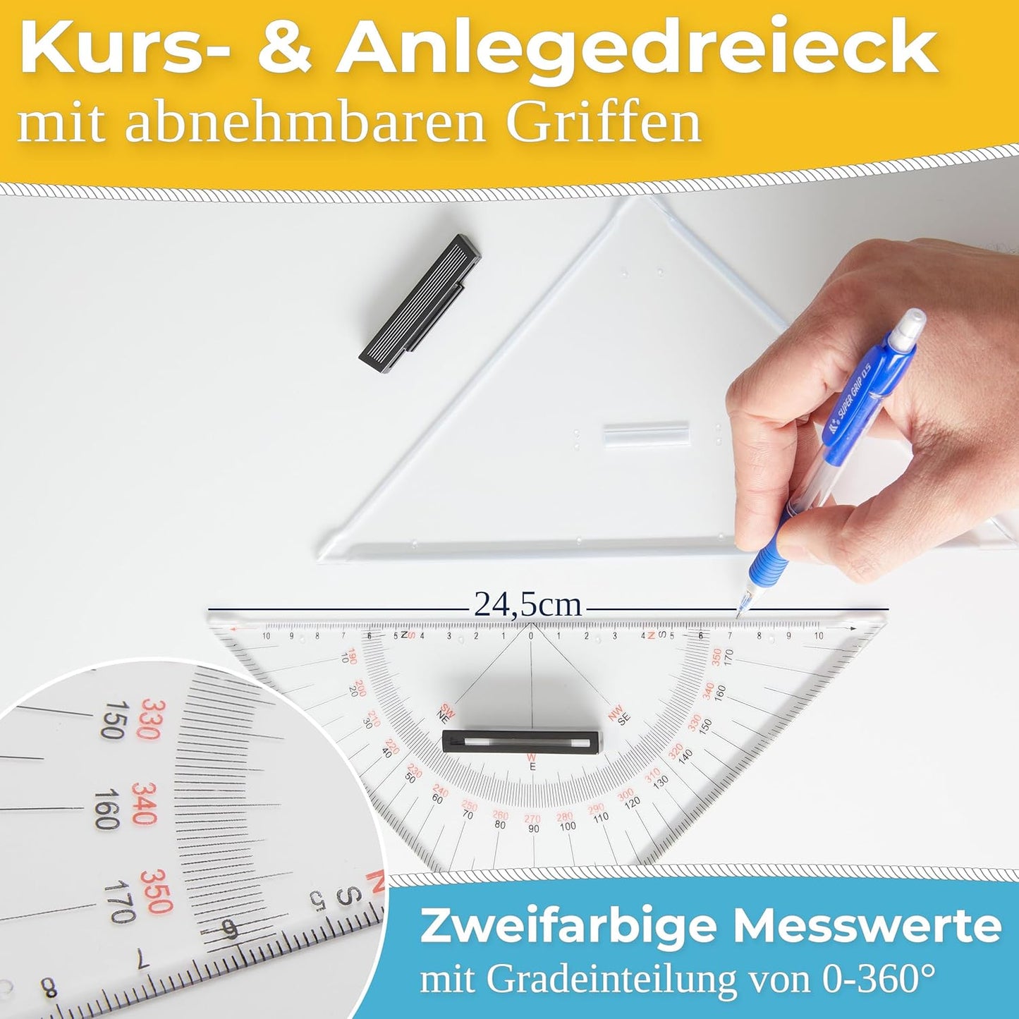 Navigationsbesteck-Set für Sportbootführerschein, 26 cm