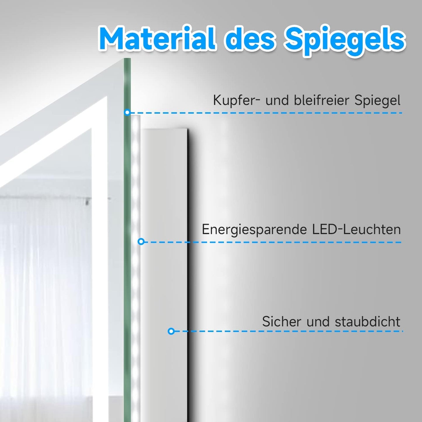 Badspiegel mit LED-Beleuchtung und Touch-Schalter, 70L x 50B cm Weiss-6