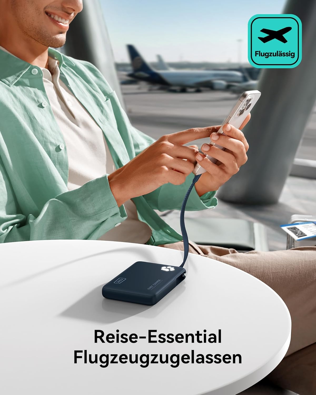 Powerbank P41L mit integriertem USB-C Kabel, Blau