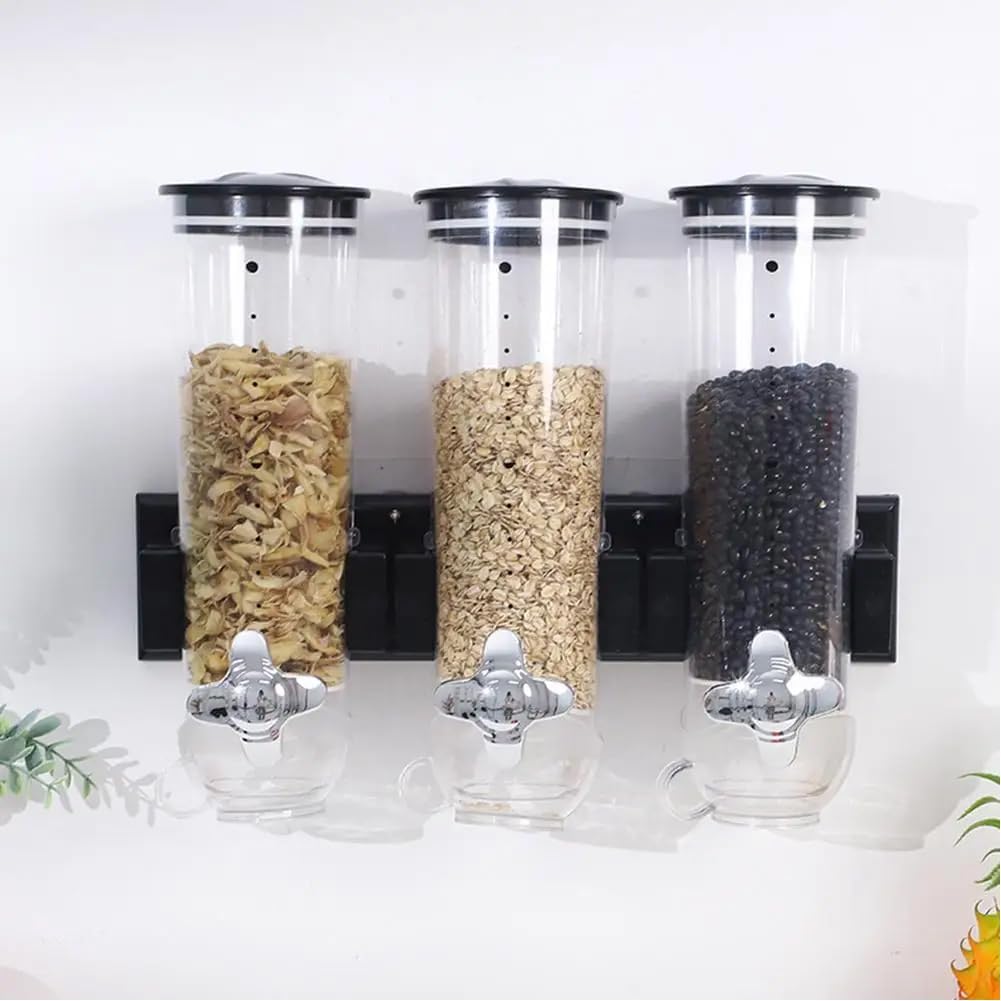 Dreifacher Müsli-Spender zur Wandmontage, Schwarz