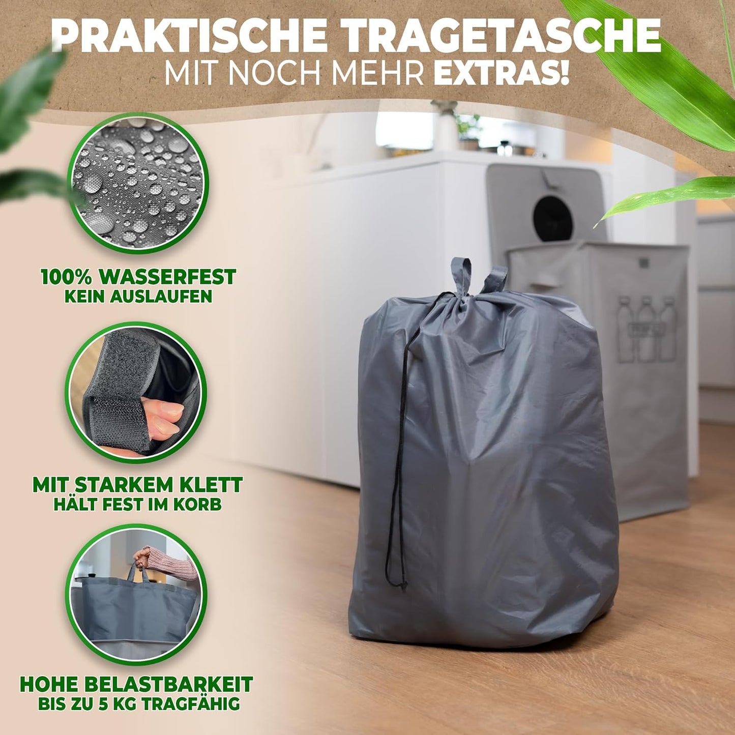Pfandflaschen Sammelbehälter mit Tragetasche, Grau