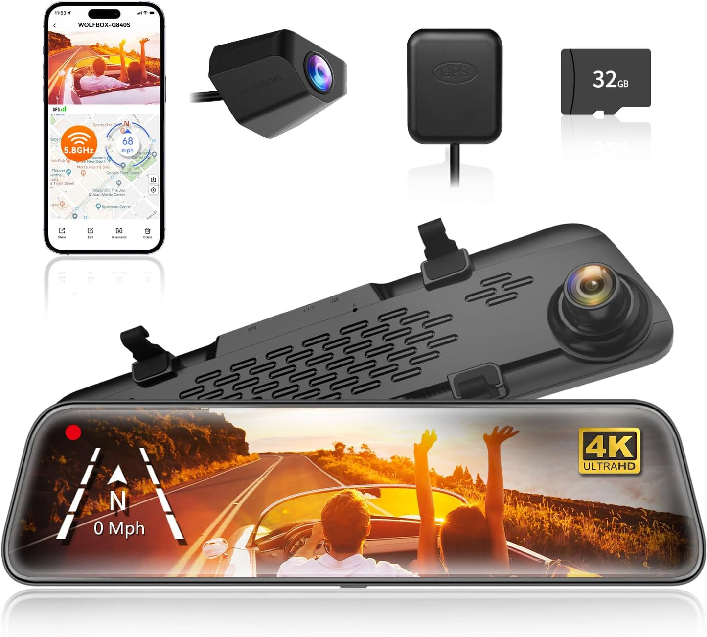 G840S Spiegel-Dashcam mit Rückfahrkamera und GPS, G840S