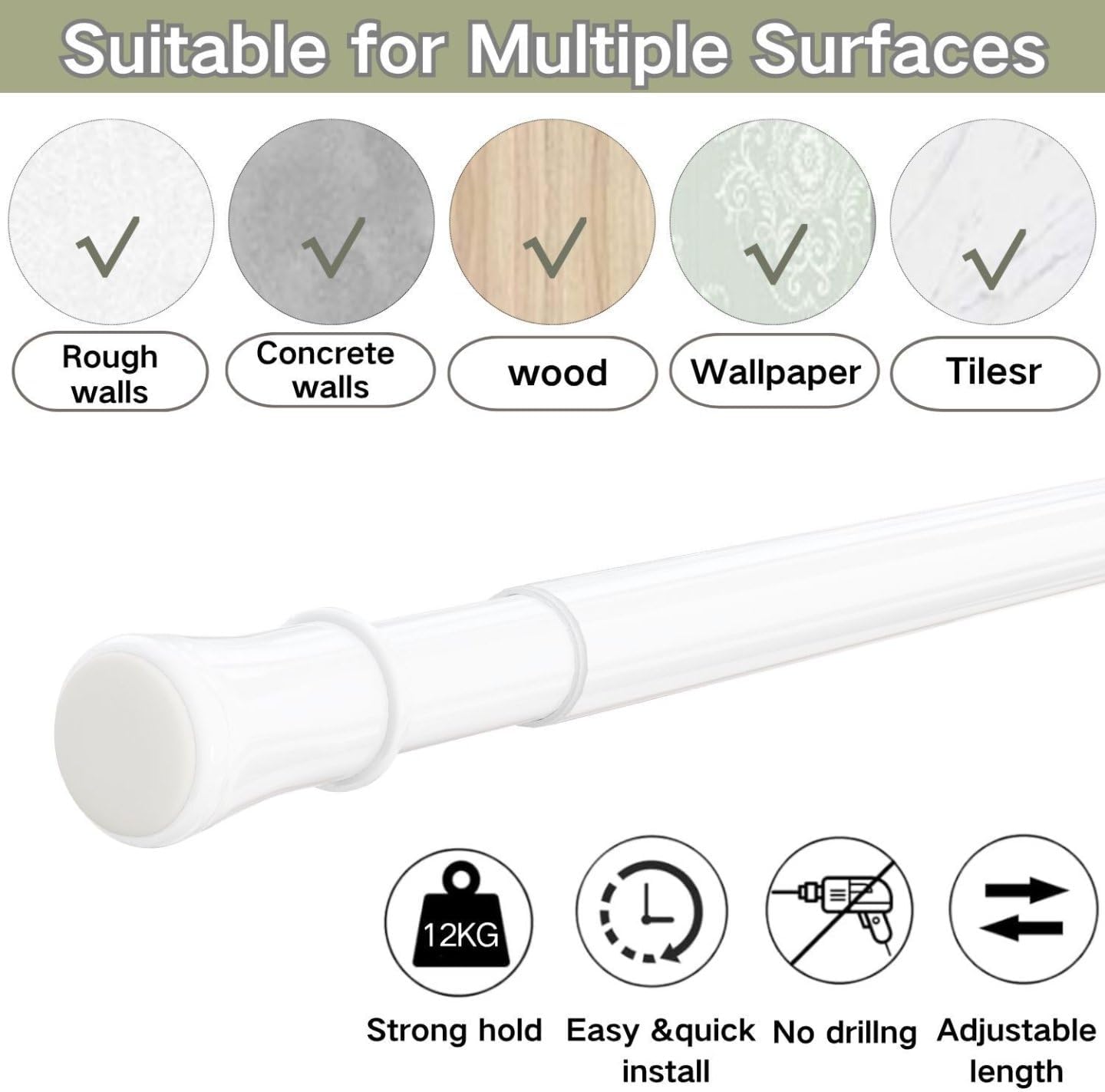 Teleskop-Spannstange ohne Bohren, 50-70 cm, Weiß 50-70 cm