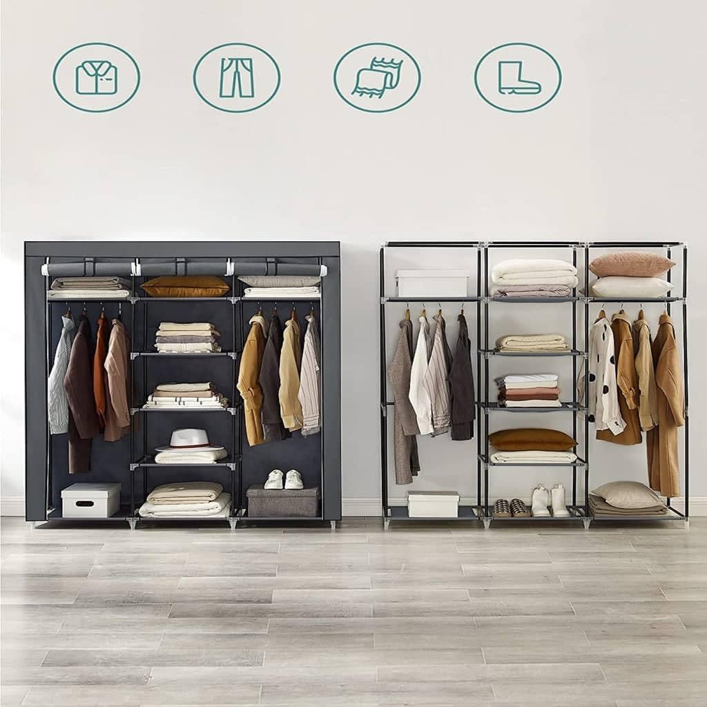 RYG12G Faltschrank mit 2 Kleiderstange, Grau 150x45x175cm
