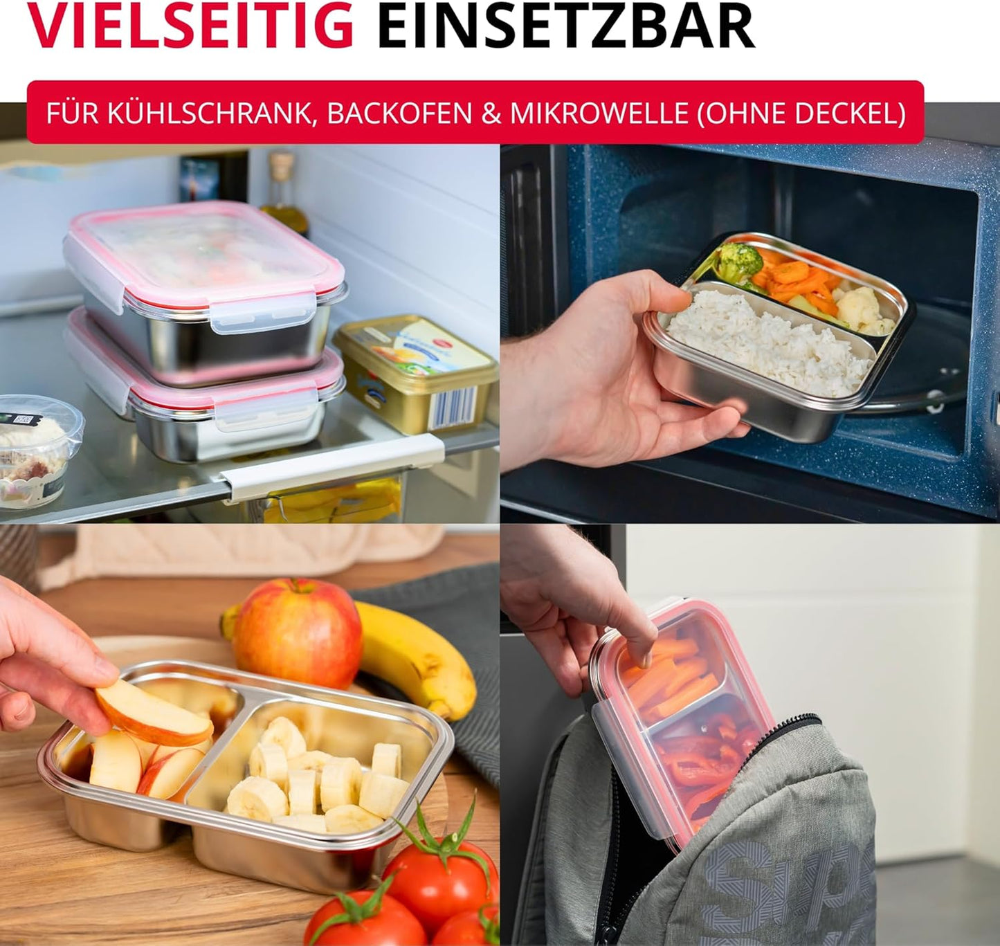 Edelstahl-Lunchbox, geteilt, 450 + 280 ml
