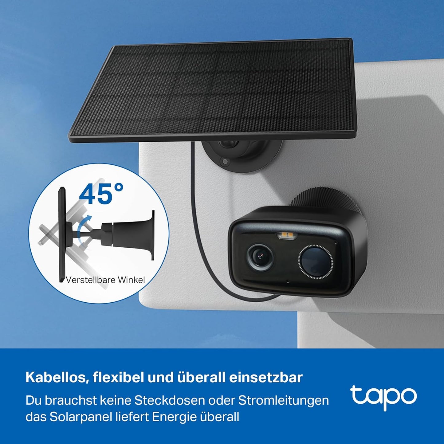 Solar Überwachungskamera C401 mit KI-Erkennung und Nachtsicht, mit Solarpanel schwarz