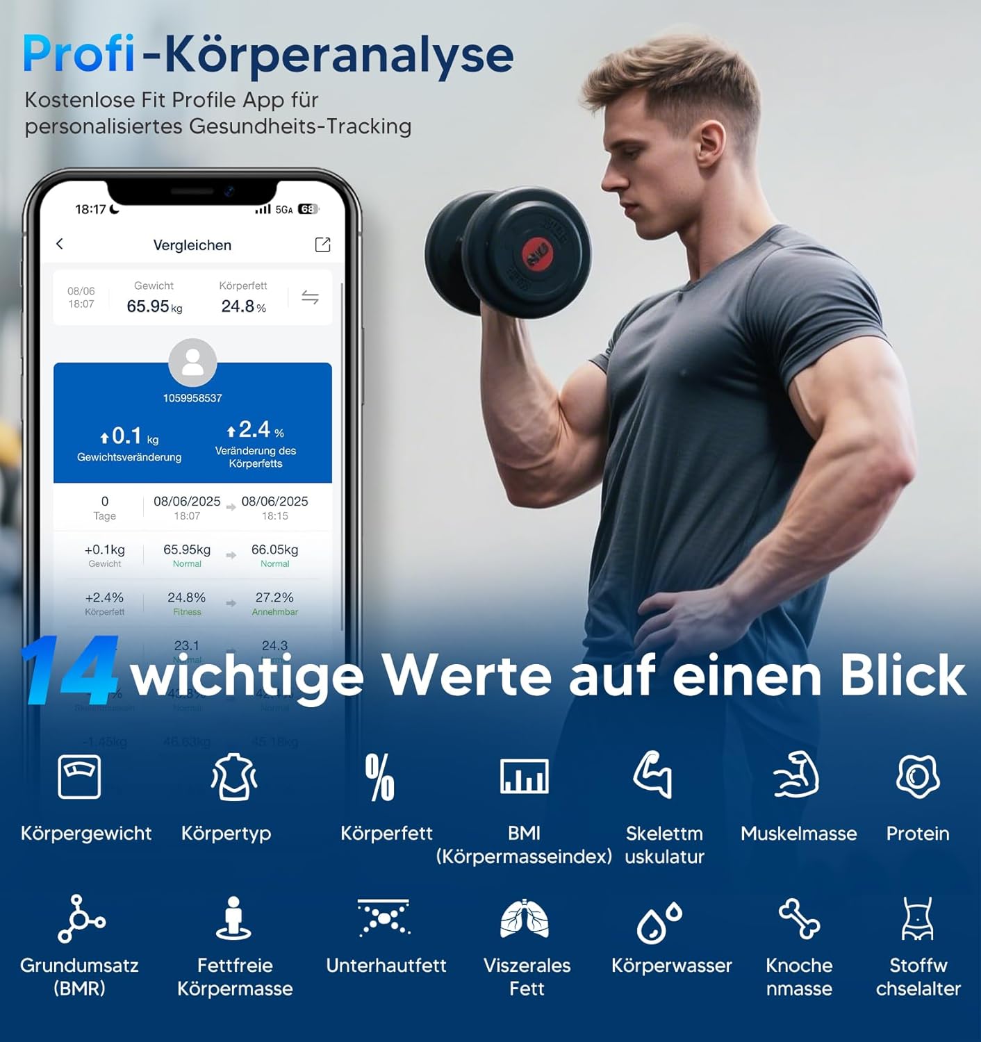 Digitale Körperfettwaage mit App-Unterstützung, Black