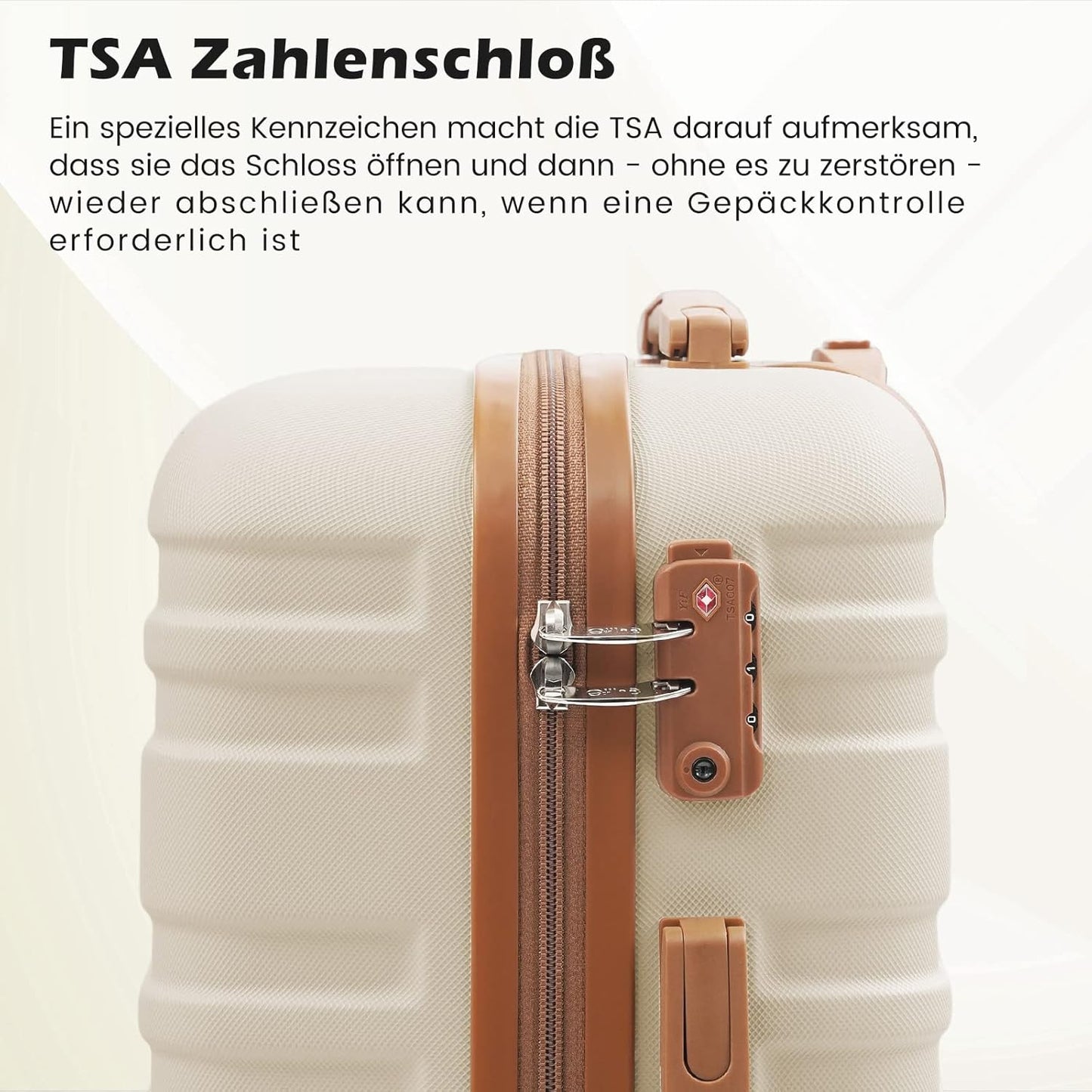 3-teiliges Hartschalenkoffer-Set mit TSA-Schloss, Weiss/Braun Grosser Koffer-Set 3tlg