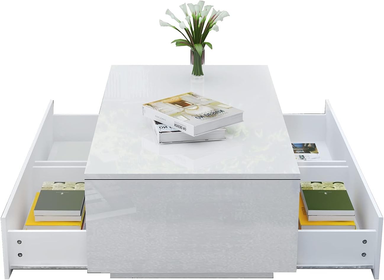LED-Couchtisch mit Stauraum und 4 Schubladen, Weiss+led