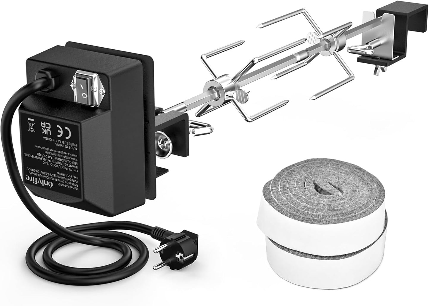 Grillspiess Set mit Elektromotor für Big Green Egg, Kamado Joe Classic, Pit Boss K22