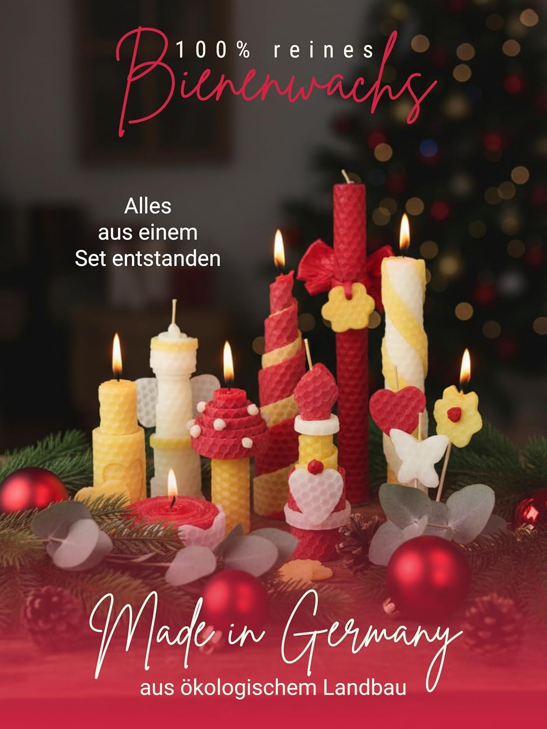 DIY Bienenwachskerzen Bastelset, Gelb, rot, weiß