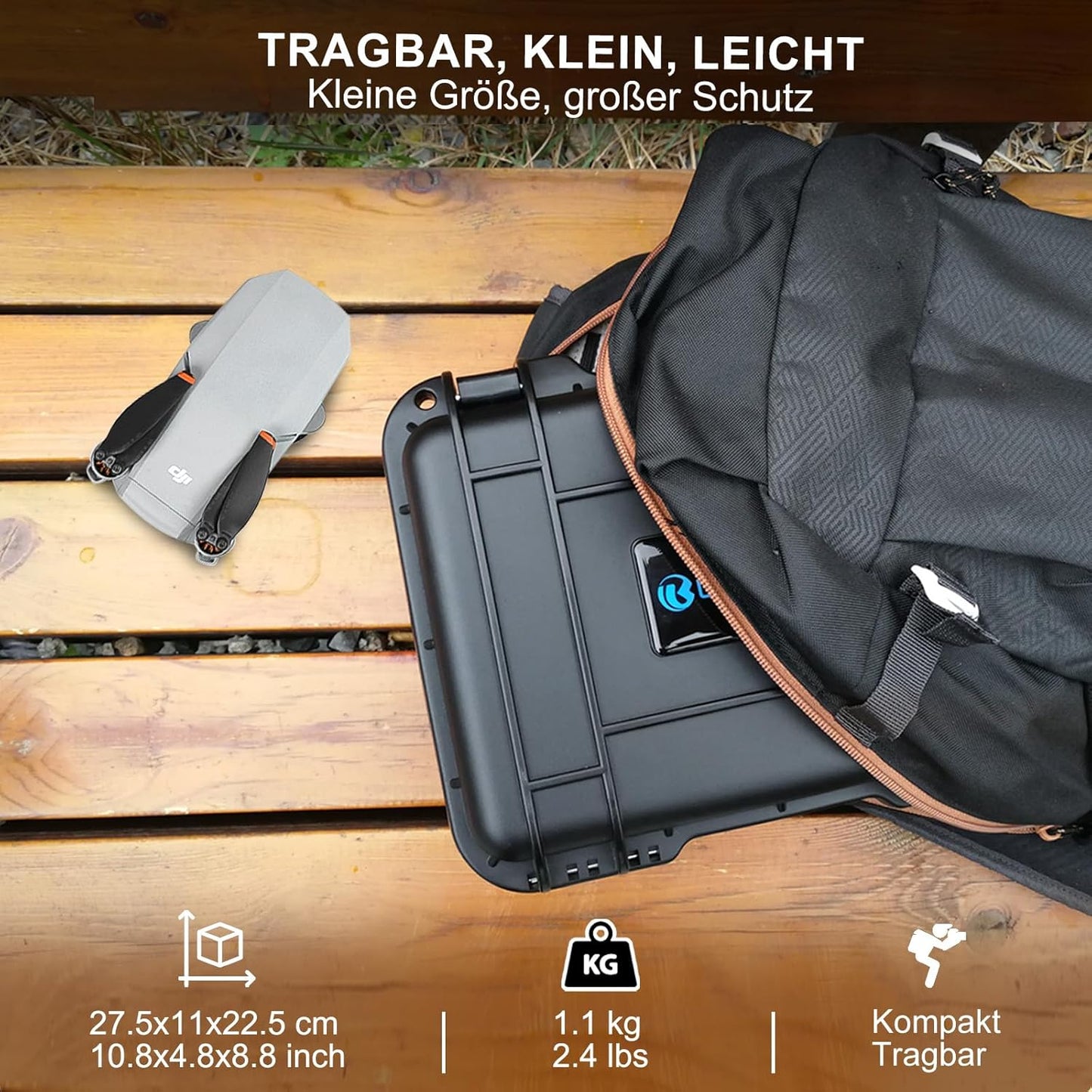 Wasserdichte Drohnen-Tragetasche für DJI Mini 2/2 SE, Eva-schaumfarbe - Schwarz