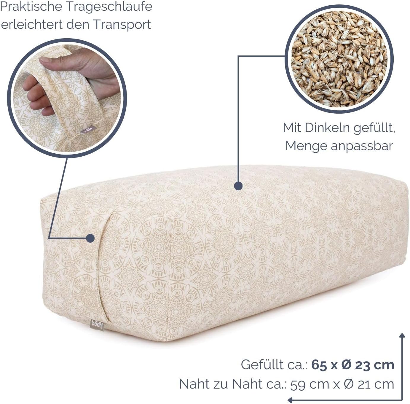 Yoga Bolster Salamba mit Dinkelfüllung, Maharaja Collection, Madurai/ ecru