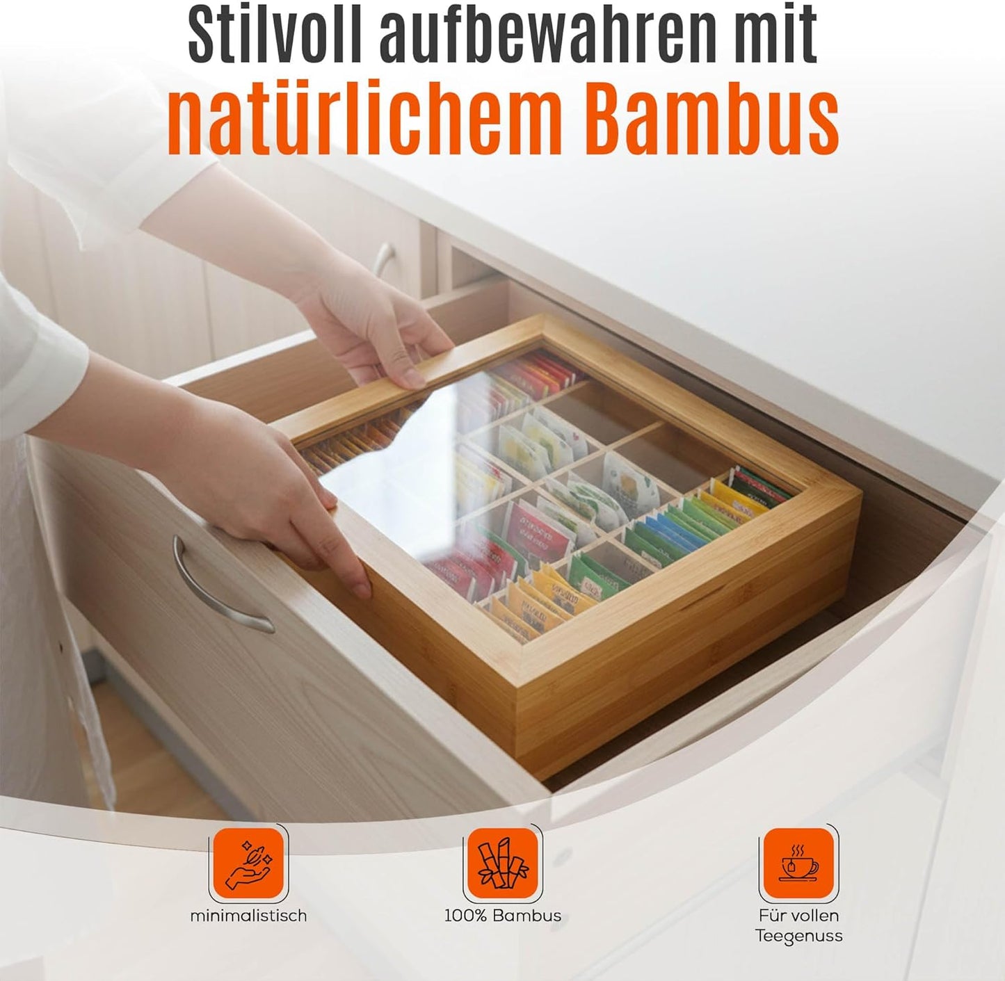 Teebox mit 12 Fächern & Sichtfenster, 12 Fächer