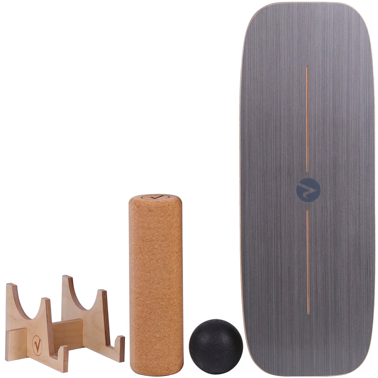 Balance Board aus Holz mit Rolle & Zubehör, Allround Shape Grau