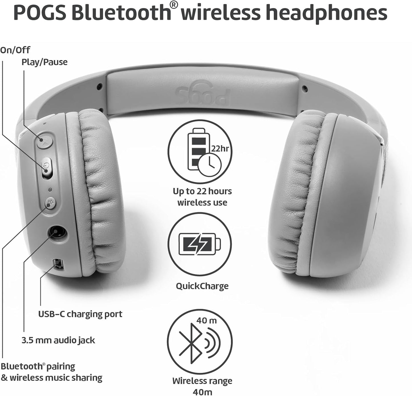 Bluetooth Kinderkopfhörer, rGrau