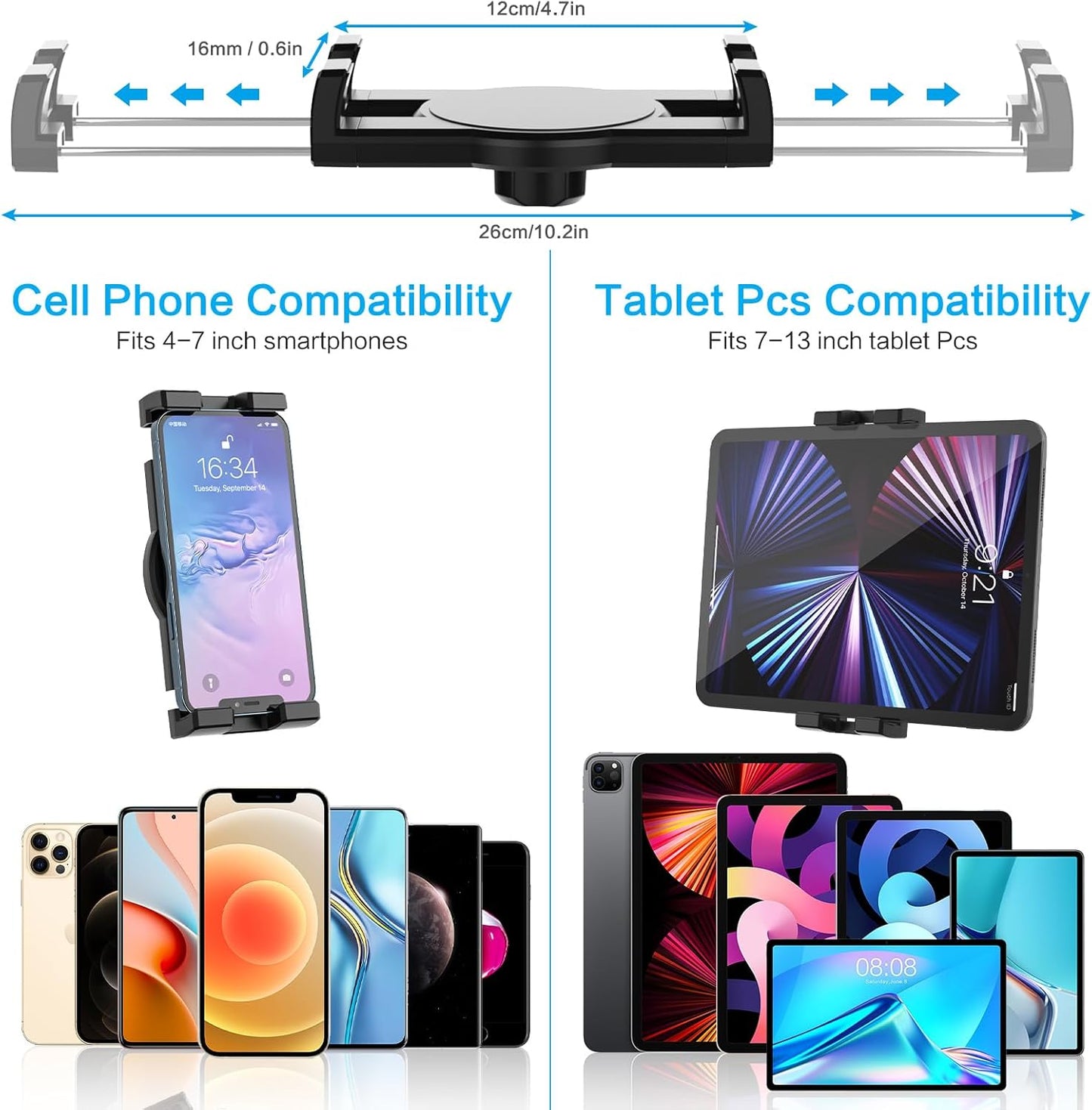 Tablet- und Handyhalterung (4-13 Zoll), Armaturenbrett, mit Saugnapf, Schwarz