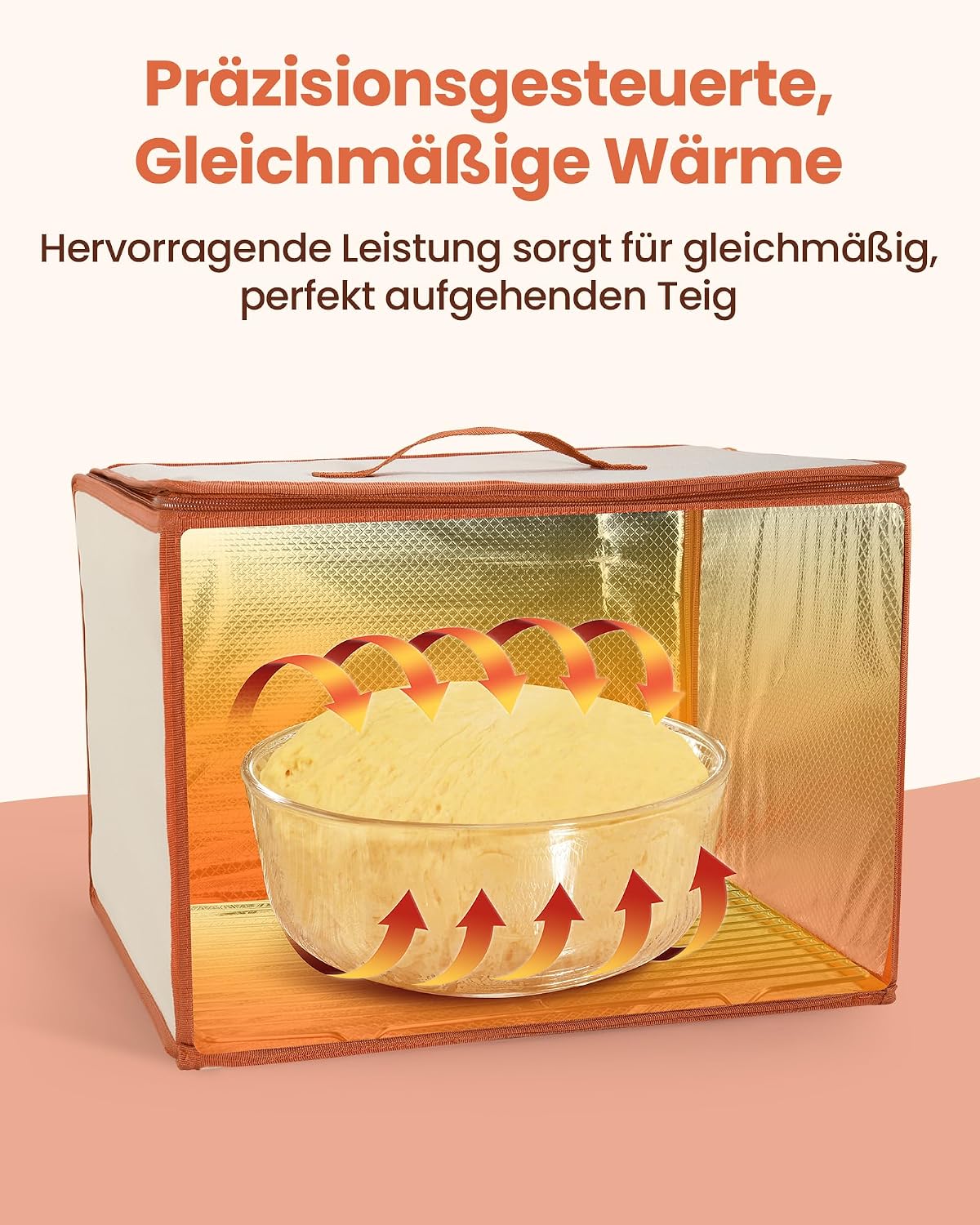Faltbare Brot-Gärbox mit Timer und Rost, Creme Orange Beidseitige Erwärmung