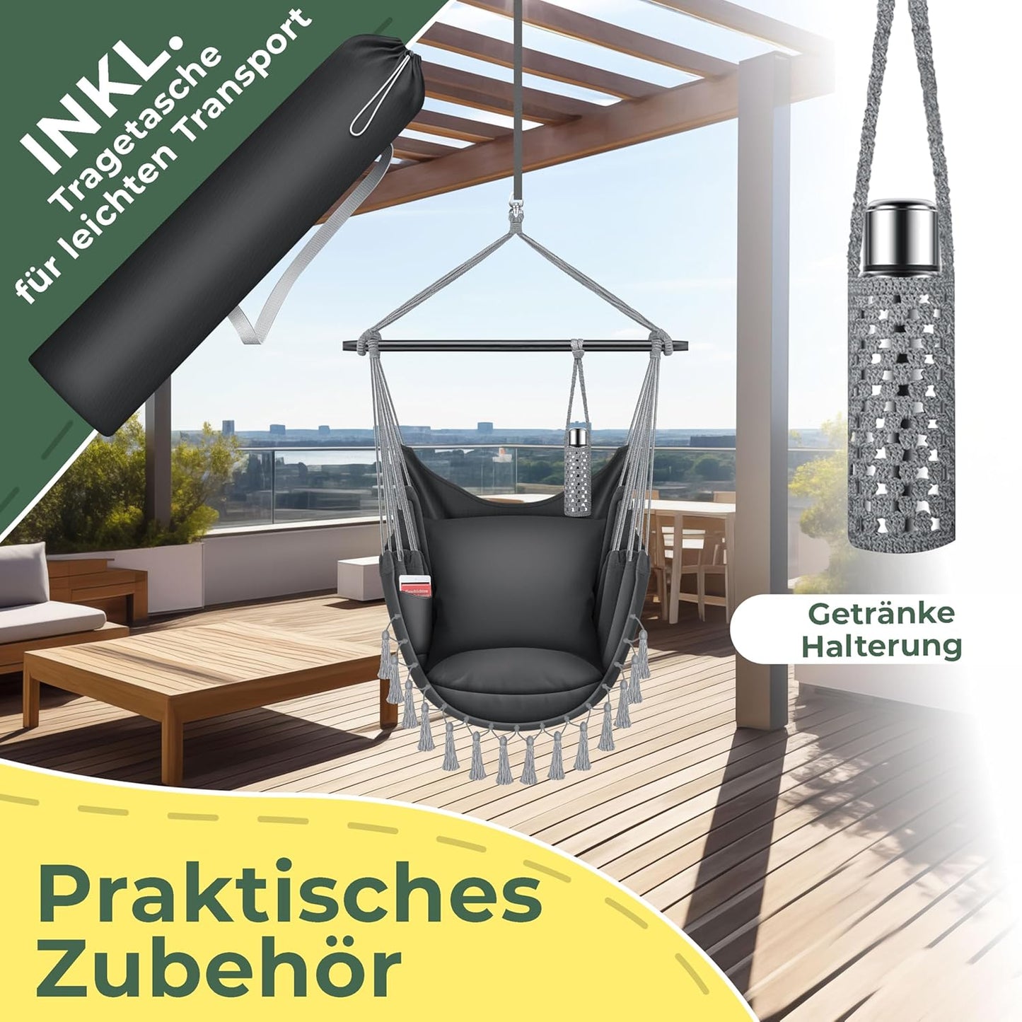 Hängesessel Safari XXL mit Zubehörset, Anthrazit