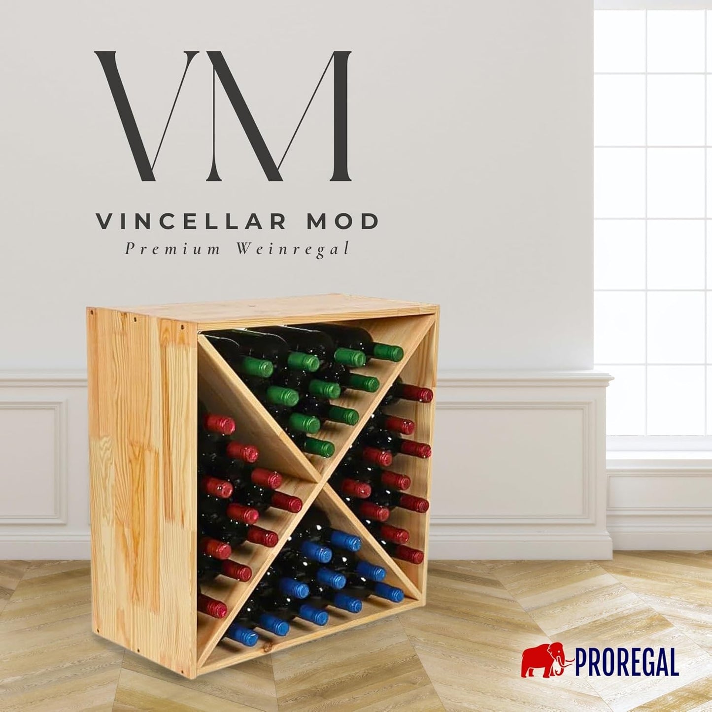 Modulares Weinregal für 40 Flaschen, Kreuz Modul für 40 Flaschen Kiefer Natur