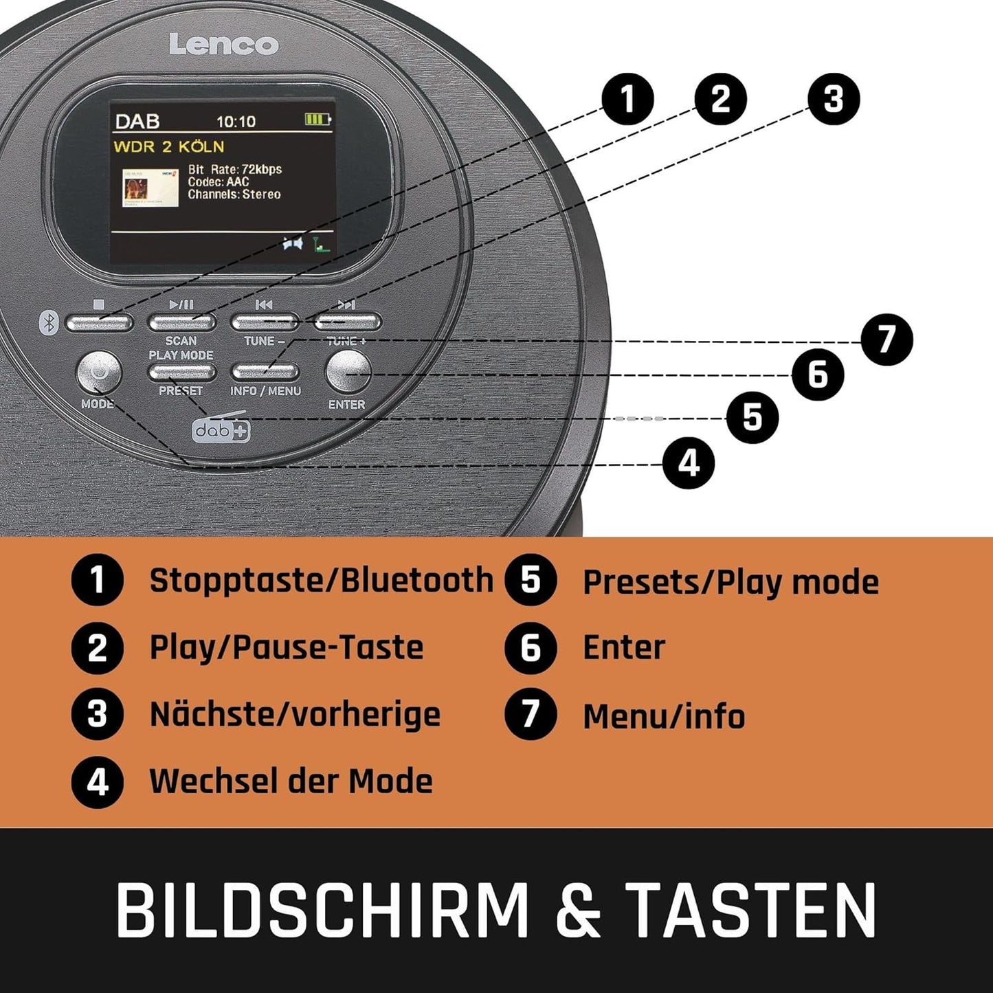 CD-Player CD-500, Mit Bluetooth u. DAB+ Schwarz