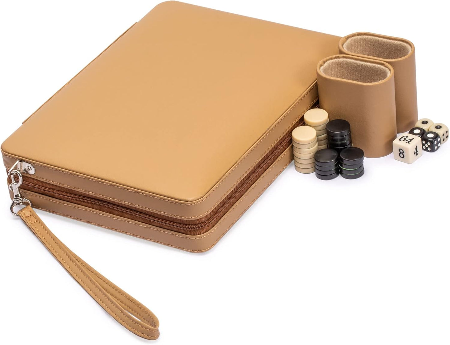 Reisespielset Backgammon mit magnetischem Spielbrett, Wheat Beige