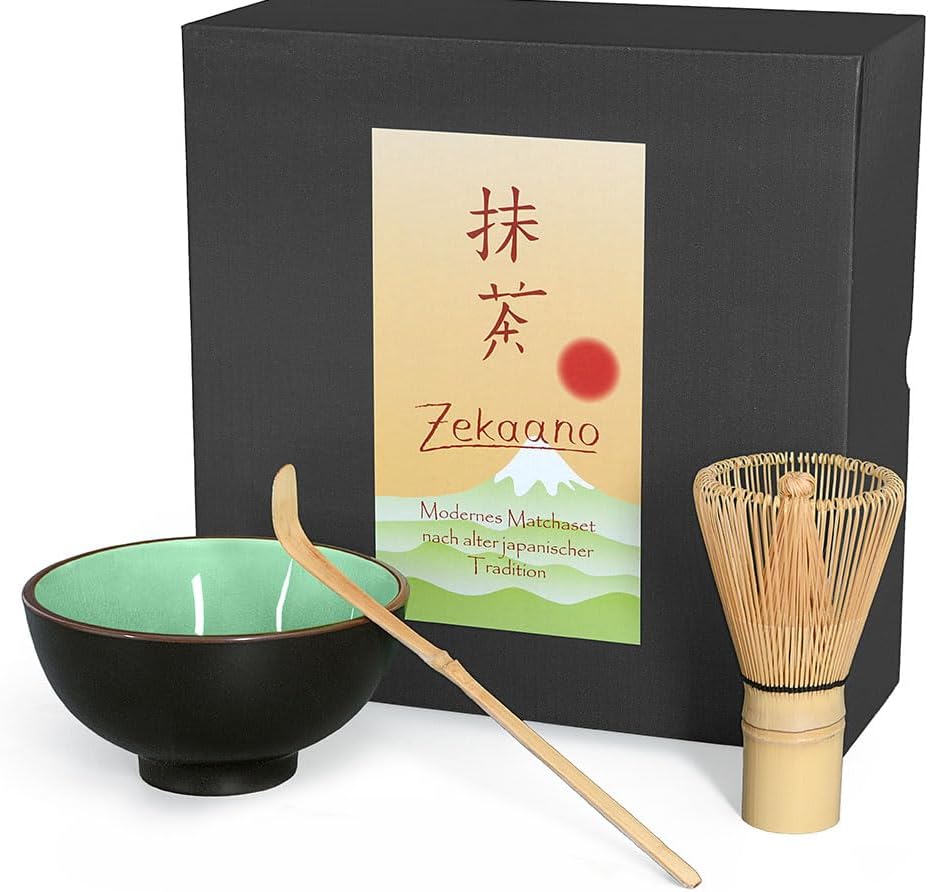 Matcha-Set mit Schale, Löffel und Besen (3-teilig), Moosgrün