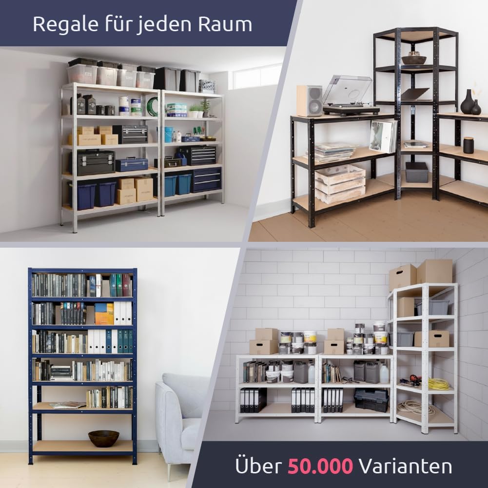 Schwerlastregal mit 5 Böden (875 kg Gesamttraglast), H: 200cm / B: 45cm / T: 50cm