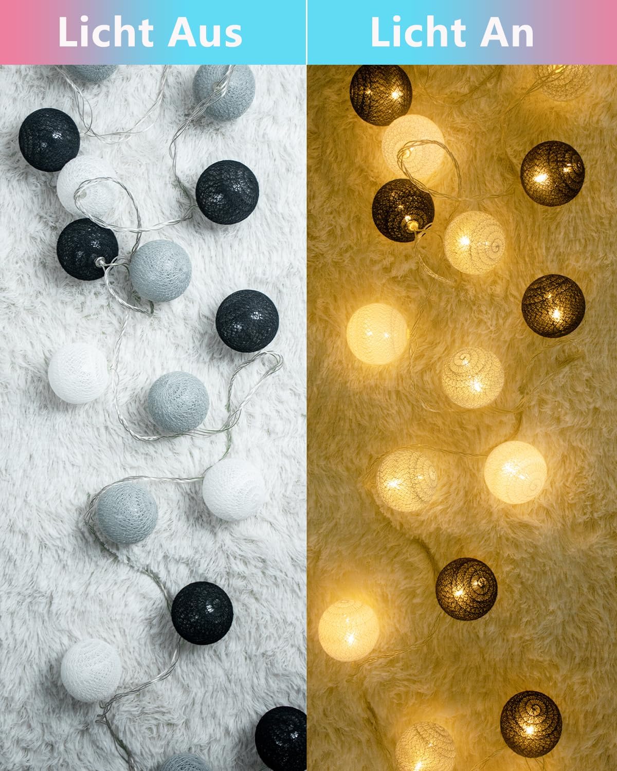 LED Lampions-Lichterkette mit, 20 LEDs, Batteries Grau