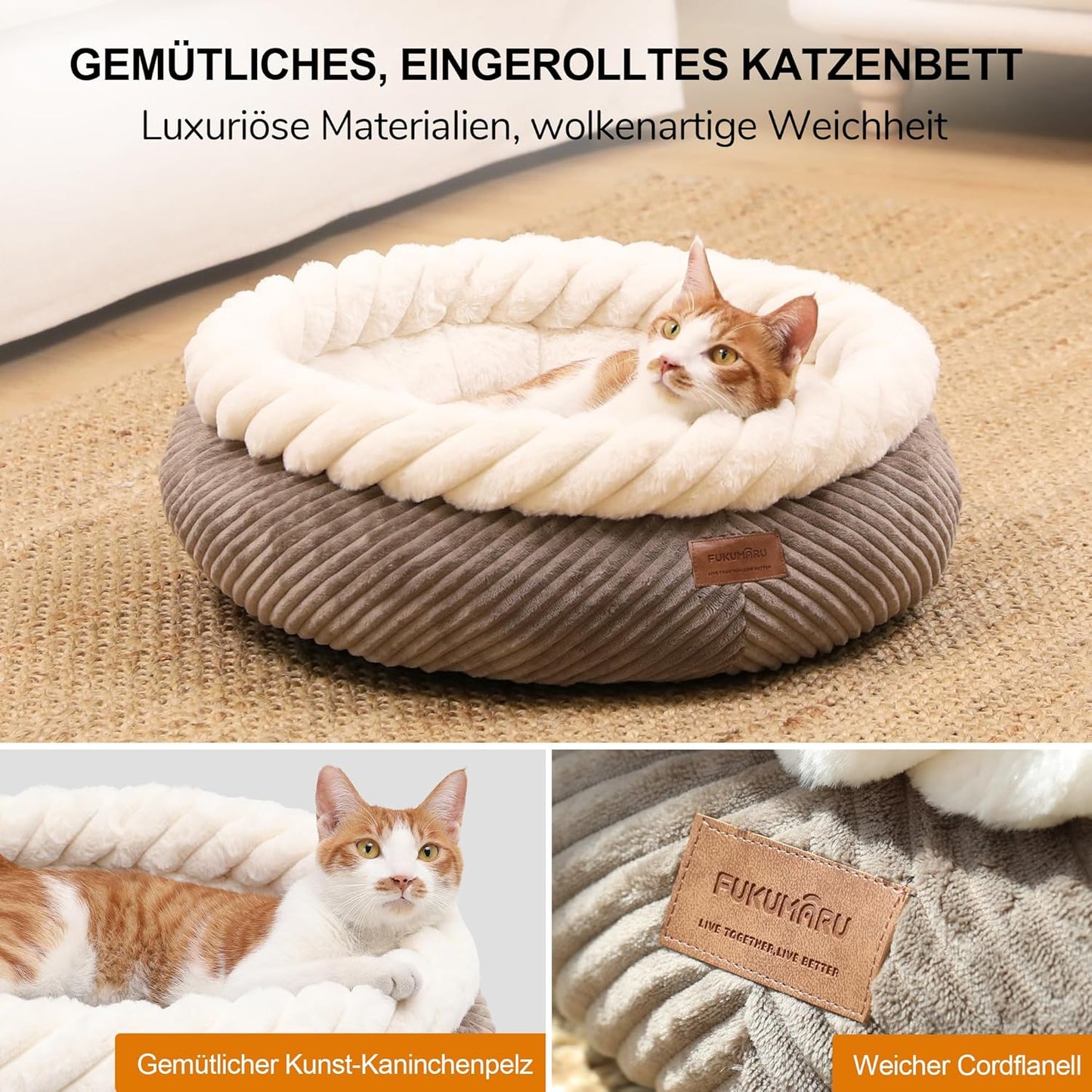 Katzenbett, L 55 x B 55 x H 21 cm Kamelfarben