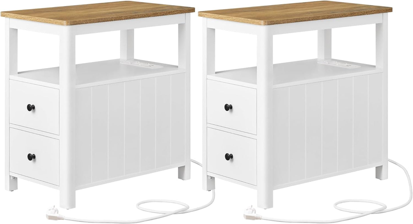 2er Beistelltisch-Set mit Steckdosenleiste, schmal, Modell LCT649W01, 2