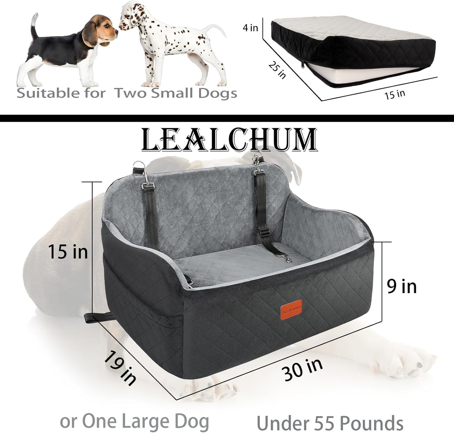 Hundeautositz für 2 Hunde, Black/Grey Large