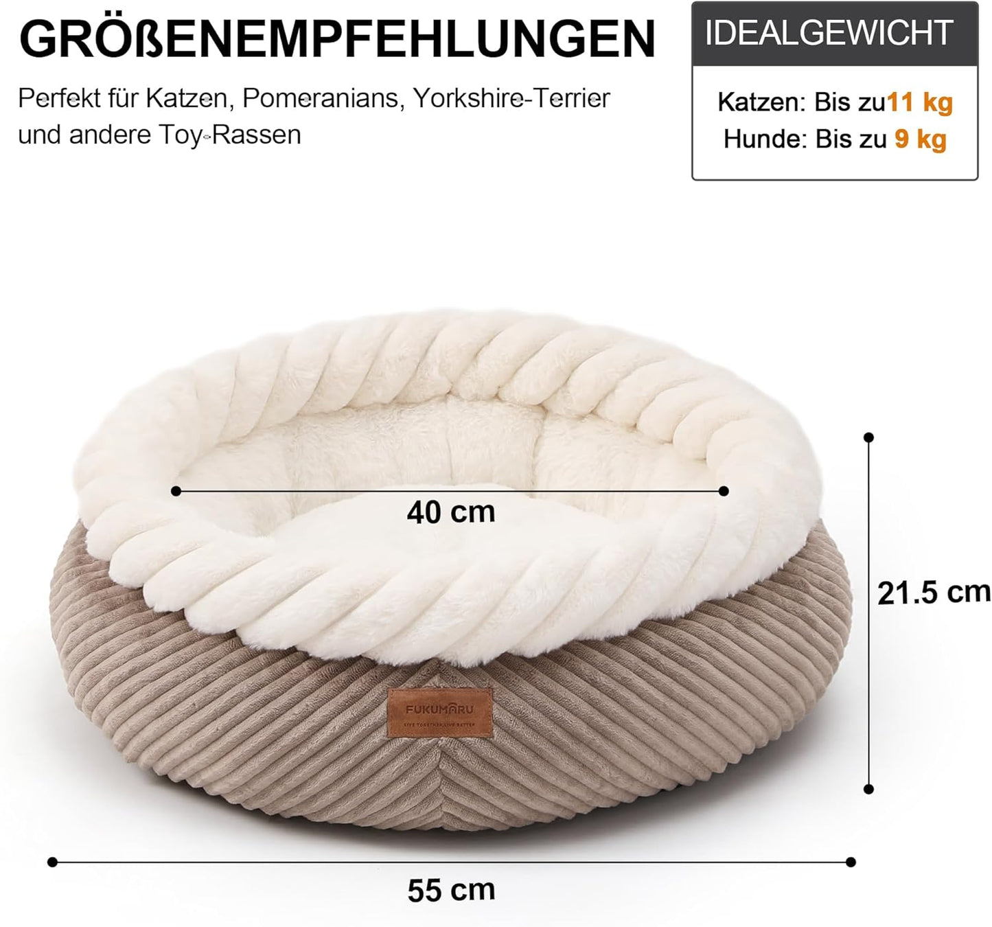 Katzenbett, L 55 x B 55 x H 21 cm Kamelfarben