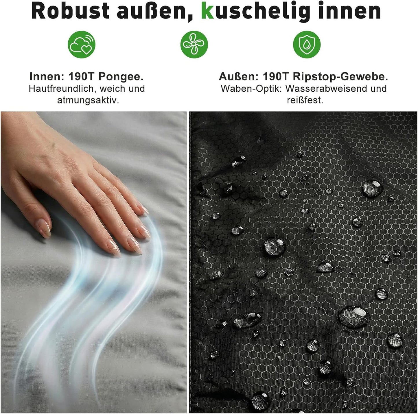 Mumienschlafsack mit Anti-Klemm-Reissverschluss, Anthrazit 4 Jahreszeiten (0 °C - +5 °C)