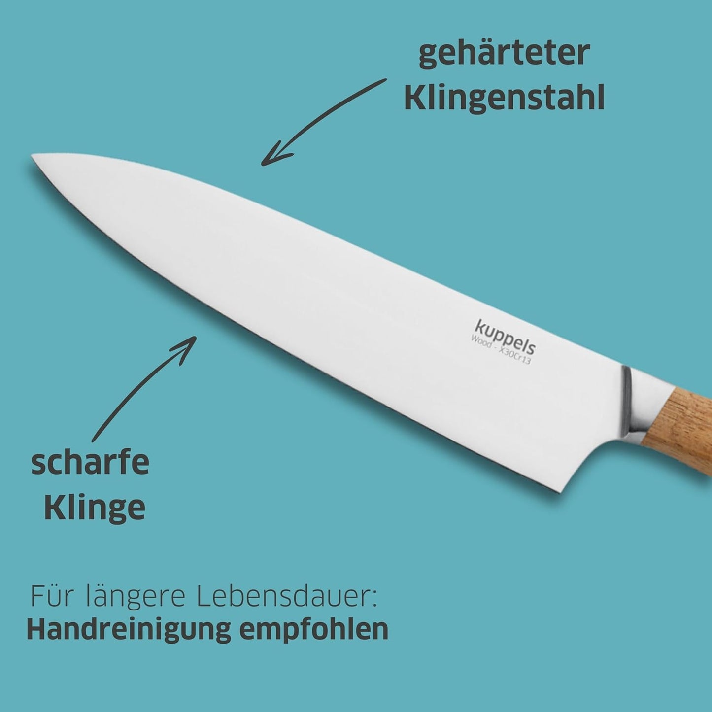 Kochmesser mit Akazienholzgriff, Kochmesser