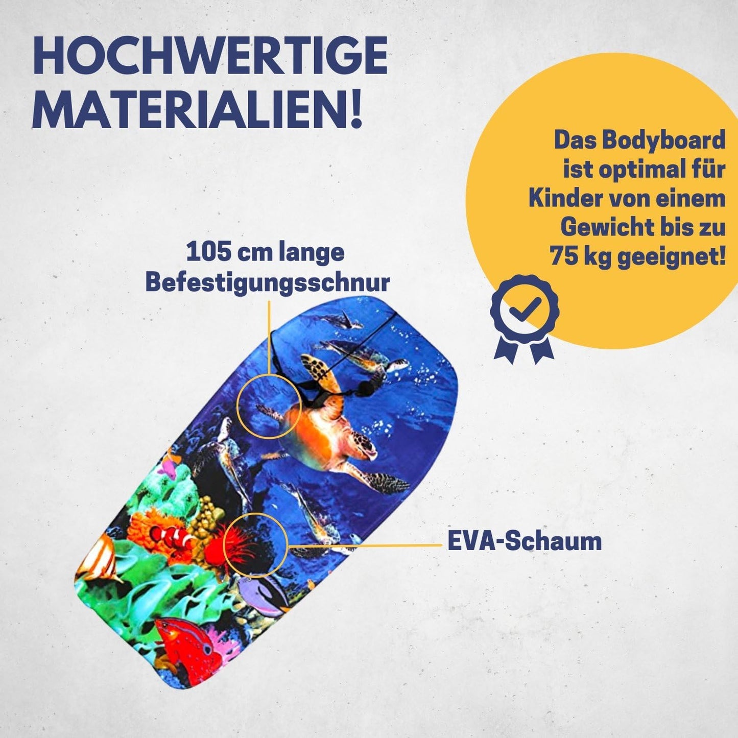 Bodyboard für Kinder mit Leash, Schildkröte