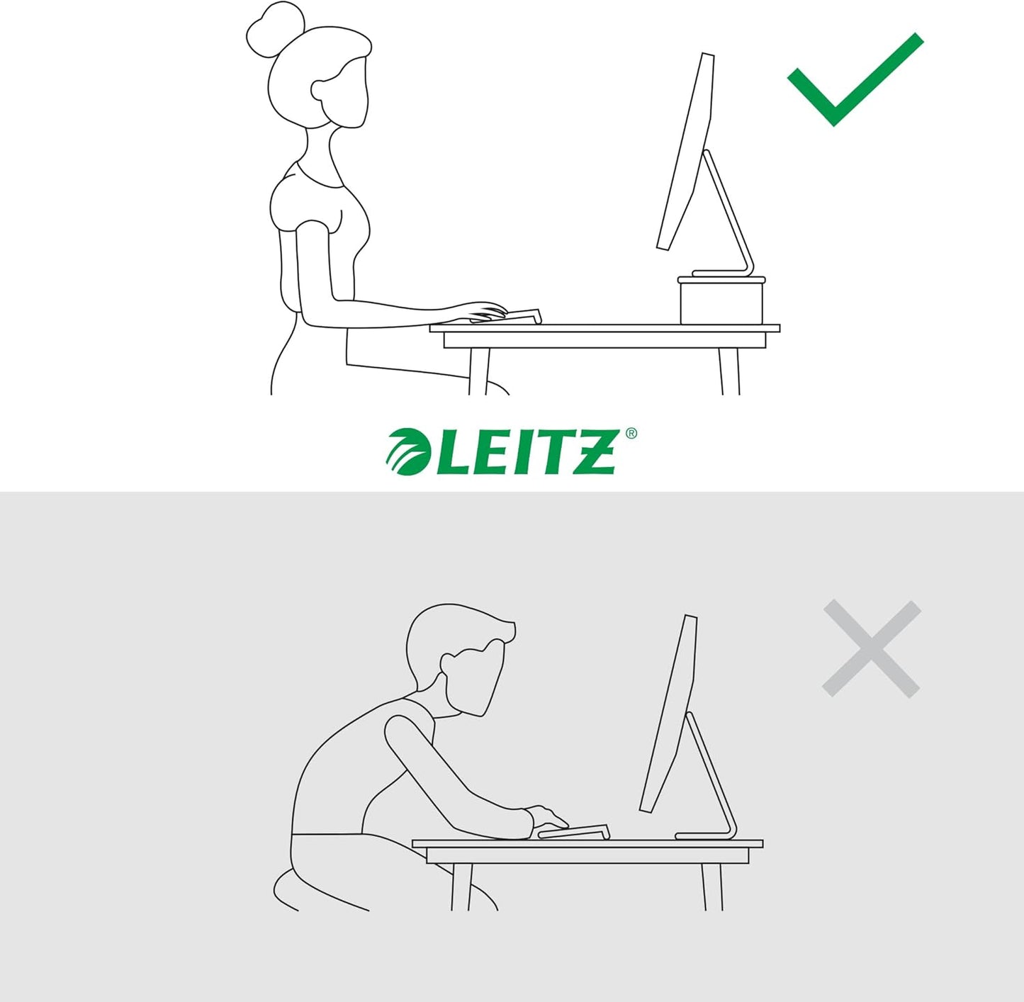 Ergonomischer Monitorständer, Monitorständer Standard Weiss/Hellgrau