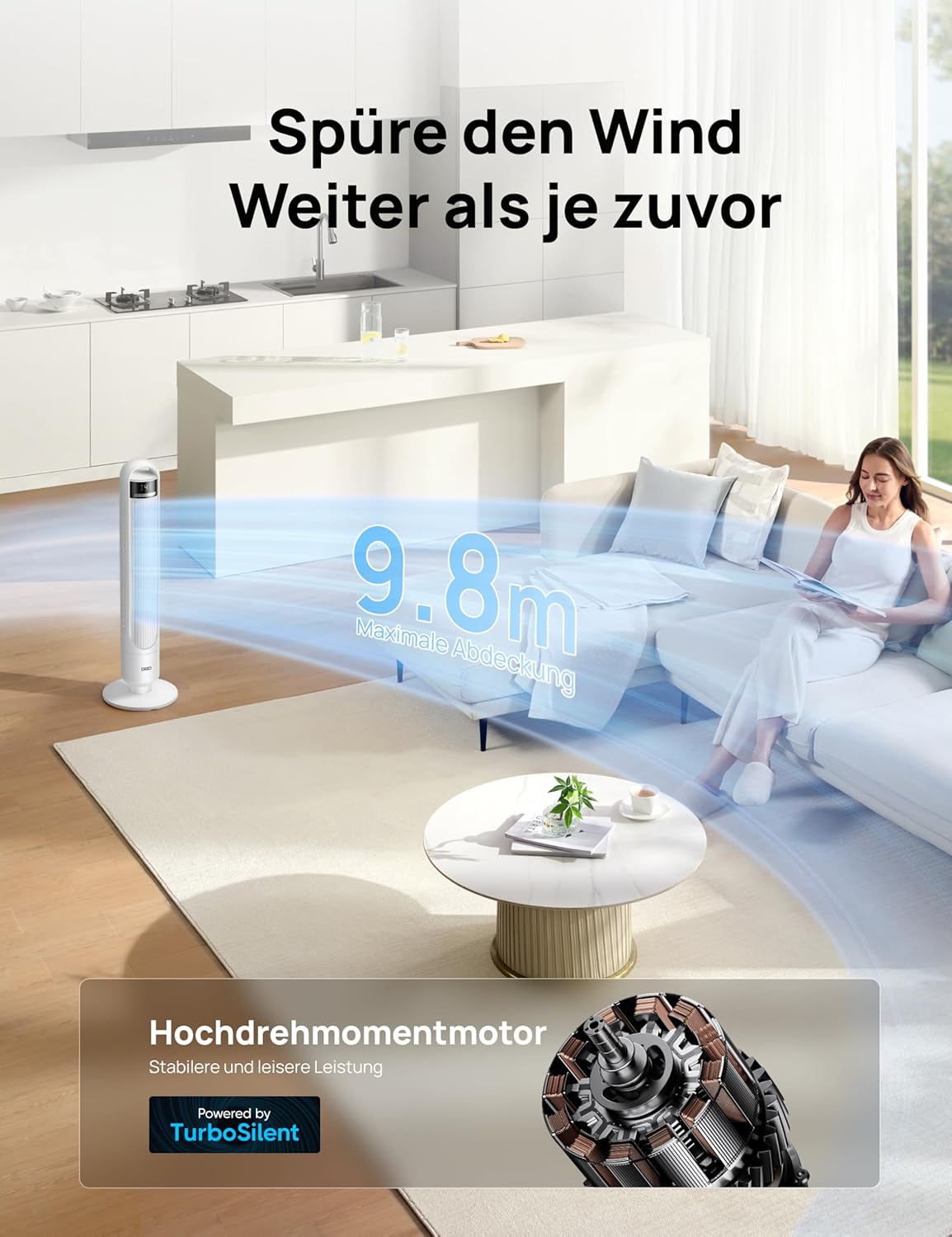 Turmventilator mit Fernbedienung, Weiss